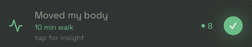 Stabil habit row: moved my body, 10 min walk, checked off
